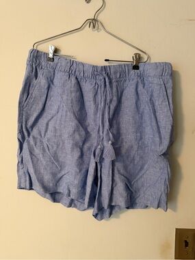 Talbots 100% Linen Pull-On Shorts XL Blue Chambray NWT Tassel Tie